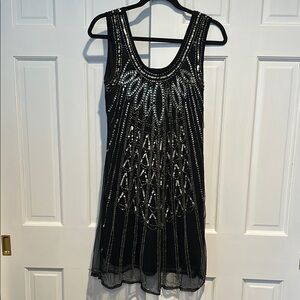 Black and Silver Sequin Sheath Mini Dress